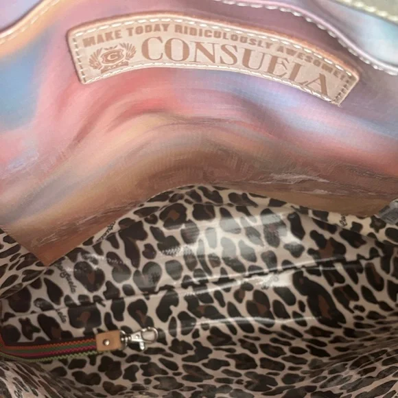 Consuela Shimmering Cream Tote with Black Floral Design - Picture 3 of 10